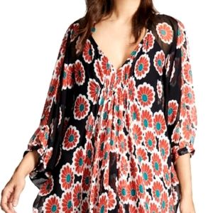 BNWT DIANE VON FURSTENBERG Fleurette Floral Silk Shirred Coverup Dress